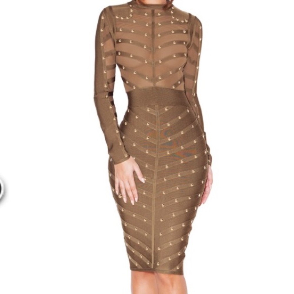 Khaki Bandage and Mesh Dress